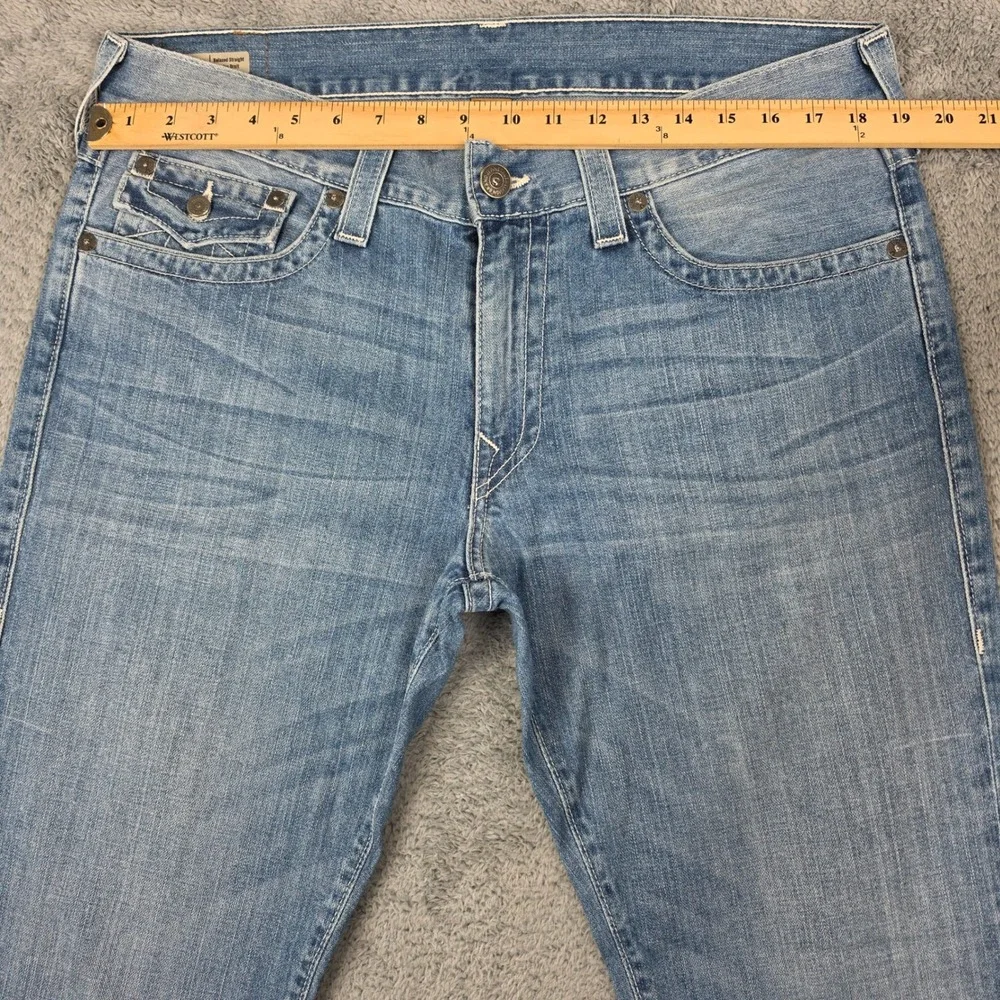 Vtg True Religion Ricky Jeans Mens 38 Blue Straight Flap Pocket Horseshoe USA